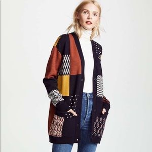 NWT Tory Burch Clayton Patchwork Wool Cardigan Sweater